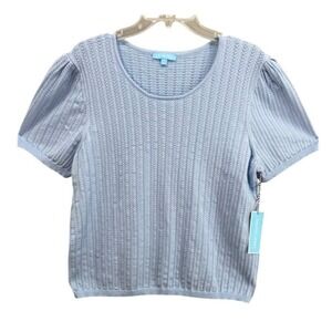 NWT Draper James Sweater Sz XXL Periwinkle Blue Pointelle Puff Sleeve